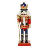 Figurină Decorativă Crăciun, Rege, Lemn, 20 cm, Uniformă Roșu Albastru, Oem