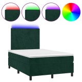 Cumpara ieftin Pat cu arcuri, saltea si LED, verde inchis, 120x190 cm, catifea