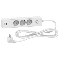 Prelungitor 3x2P+E +intrerupator+2USB cablu 3m alb Schneider ST943U3W
