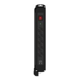 Prelungitor 5 prize cu protectie la supratensiune, 2xUSB, intrerupator, cablu 3m, siguranta copii, Negru