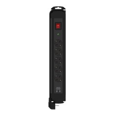 Prelungitor 5 prize cu protectie la supratensiune, 2xUSB, intrerupator, cablu 3m, siguranta copii, Negru