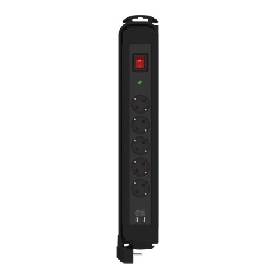Prelungitor 5 prize cu protectie la supratensiune, 2xUSB, intrerupator, cablu 3m, siguranta copii, Negru foto