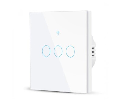 Intrerupator inteligent cu touch Rovo FN3C, Wi-Fi, fara nul, 3 canale, 10A, RF 433MHz - RESIGILAT foto