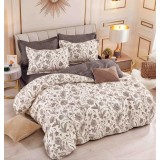 Lenjerie pat dublu,bumbac finet,6 piese,cearceaf cu elastic,bej cu flori-A777