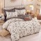 Lenjerie pat dublu,bumbac finet,6 piese,cearceaf cu elastic,bej cu flori-A777