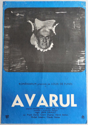 Avarul - Afis cinema Romaniafilm film francez 1980, Louis de Fun&amp;egrave;s foto