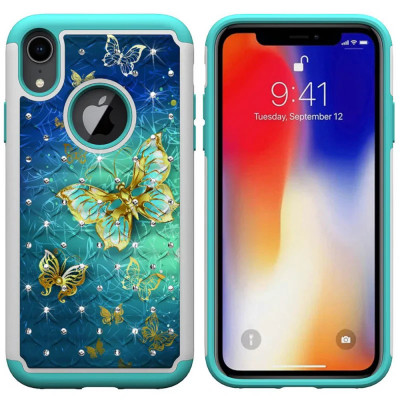 Husa iPhone XR Printing Rhinestone - Gold Butterfly foto