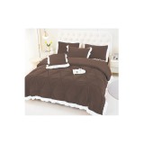 Cumpara ieftin Lenjerie de Pat din Catifea, pentru Pat Dublu, 4 Piese, Maro cu Margine Alba - FR144