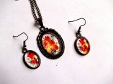 set sticla cu pandantiv si cercei cu model floral 31896