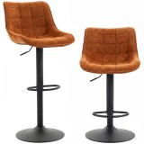 HOMCOM Set de 2 Scaune de Bar, Bază din Metal, Maro-Portocaliu | Aosom Romania