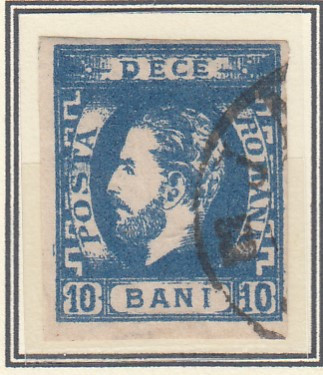 ROMANIA 1871 LP 31 b REGELE CAROL I BARBA 10 BANI ULTRAMARIN INCHIS T4 STAMPILAT foto