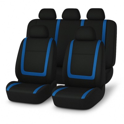 Set huse scaune auto universale, 9 piese, model blue line, albastru, compatibile airbag, material poliester cu burete 2 mm foto