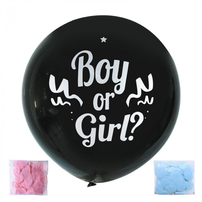 Balon Boy or Girl, Ideal pentru aflarea sexului copilului, Contine conffeti Roz si Albastre, 90 cm