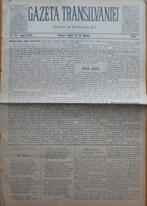 Gazeta Transilvaniei , Numer de Dumineca , Brasov , nr. 57 , 1904