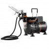 Kit aerograf multifunctional, 3 pistoale, duze 0.2, 0.3, 0.8 mm, 23-25 l/min, 3.5 Bar, 47 dB, 120 W, Oem