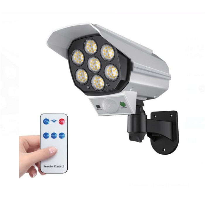 Proiector solar cu LED in forma de camera de supraveghere, telecomanda