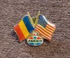 Insigna fotbal - Steag Romania si SUA (&quot;AMOCO&quot;)