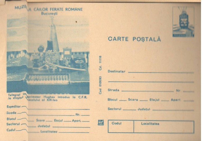 CPI B14275 CARTE POSTALA - MUZEUL CAILOR FERATE. TELEGRAF IMPRIMATOR HUGHES