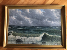 Tablou,pictura in ulei pe panza,furtuna pe mare,semnat foto