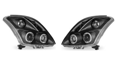Set faruri tuning Suzuki Swift (SG), 03.2005-09.2010, lense; cu LED parking light; H1+H1; manual; negru; Tuning; halogen, foto