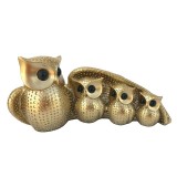 Cumpara ieftin Statueta Decorativa Familie Bufnita Auriu Rasina 10 cm, Aspect Vintage, Cadou Deosebit, 20 cm Latime