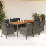 VidaXL Set mobilier grădină cu perne, 9 piese, gri, poliratan