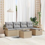 vidaXL Set de canapele pentru grădină cu pernă 6 pcs Bej Rattan poli