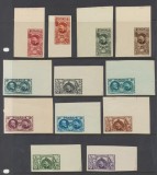 ROMANIA 1927 serie nedantelata rarisima Cincantenarul Independentei 12 timbre cu colt de coala MNH tiraj 25 serii din care 4 colturi de coala
