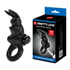 Inel de Penis Exciting Ring, 10 Moduri Vibratii, TPR, Negru