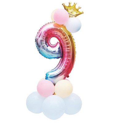 Set aranjament 14 baloane folie si latex, balon cifra 9, dimensiune 81 cm, multicolor foto