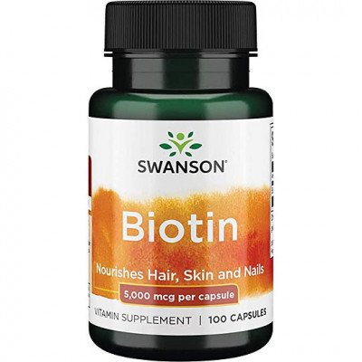 Biotin Swanson, 5000 mcg, 100 capsule mestecabile,3,5 luni utilizare, Tratament pentru barba/scalp foto