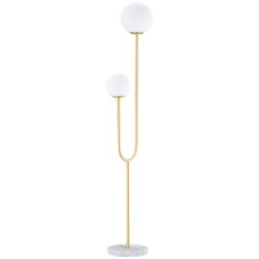 HOMCOM Lampadar metal Lampadar de podea salon auriu cu 2 capete abajur globe alb sticlă mată, 25W, 33 x 25 x 155,5 cm | Aosom Romania