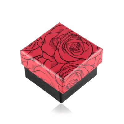 Cutie cadou pentru inel sau cercei, cu trandafiri, combinație negru-roșu foto