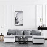 Cumpara ieftin Canapea extensibilă cu 4 locuri, alb, piele ecologică