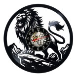Ceas de Perete Decorativ Disc Vinil Leu pe Stanca Negru 30 cm Mecanism Quartz Silentios