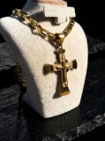Lanț Byzantine Inox Placat Cu Aur + Cruce Masivă BărbăteascăLC13D