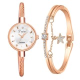 Cumpara ieftin Set Ceas Dama Lvpai Auriu + Bratara Eleganta, Cadran Alb, Quartz, Curea Metalica - Fashion Femei