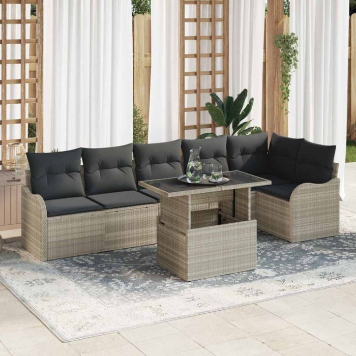 vidaXL Set de canapele pentru grădină 7 pcs Gri deschis Rattan poli 3348478