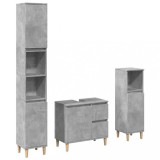 Cumpara ieftin Set mobilier de baie, 3 piese, gri beton, lemn compozit
