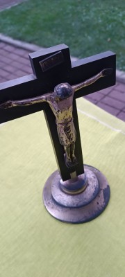 Crucifix vechi lemn cu alama, piesa de colectie foto