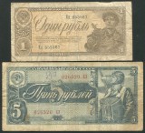 q4441 RUSIA URSS SET 1 RUBLA 1938 miner si 3 RUBLE 1938 aviator FRUMOASE