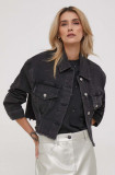 Cumpara ieftin Sisley geaca jeans femei, culoarea negru, de tranzitie, oversize