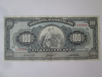 Rara! Peru 100 Soles de Oro 1964 foto