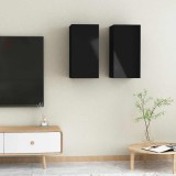 Comode TV, 2 buc., negru extralucios, 30,5x30x60 cm