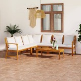 vidaXL Set mobilier grădină cu perne, 6 piese, crem, lemn masiv acacia 3057774
