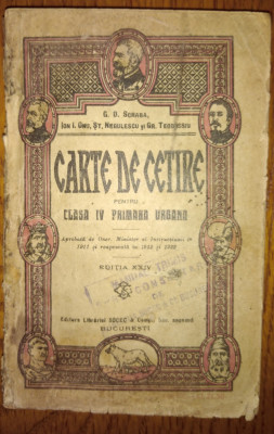 CARTE DE CETIRE CLASA A IV-A PRIMARA Urbana 1922-1923 ed. SOCEC foto