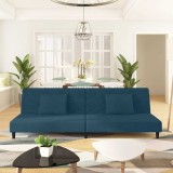 Canapea extensibila 2 locuri vidaXL, albastra, catifea + 2 perne 200x84.5x69cm