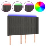 Cumpara ieftin Tablie de pat cu LED, gri inchis, 147x16x118/128 cm, catifea