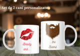 Set de 2 căni &rdquo;Beauty and the Beard&rdquo; personalizate Termosensibila - Rosu interior