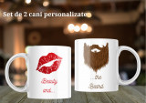 Set de 2 căni &rdquo;Beauty and the Beard&rdquo; personalizate Termosensibila - Verde interior